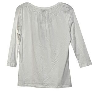 Talbots Petite Top White 3/4 Sleeve Gathered Neckline Basic Tee Versatile SP NWT